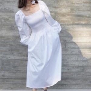 COS - Off-The-Shoulder Smocked Midi Dress - White - Size 6 - Summer 2023 - NWT